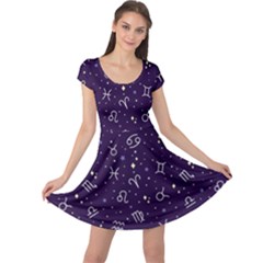 Vector Seamless Dark Zodiac Sign Star Symbol Pattern Cap Sleeve Dress