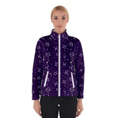 Vector Seamless Dark Zodiac Sign Star Symbol Pattern Women s Bomber Jacket