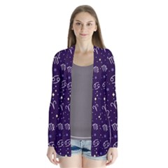 Vector Seamless Dark Zodiac Sign Star Symbol Pattern Drape Collar Cardigan by Bedest