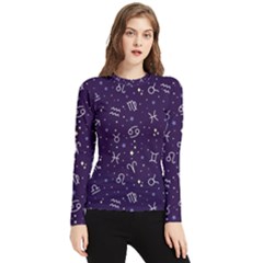 Vector Seamless Dark Zodiac Sign Star Symbol Pattern Women s Long Sleeve Rash Guard by Bedest