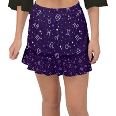 Vector Seamless Dark Zodiac Sign Star Symbol Pattern Fishtail Mini Chiffon Skirt