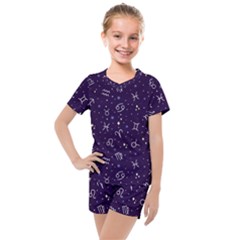 Vector Seamless Dark Zodiac Sign Star Symbol Pattern Kids  Mesh T-shirt And Shorts Set