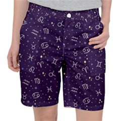 Vector Seamless Dark Zodiac Sign Star Symbol Pattern Women s Pocket Shorts by Bedest