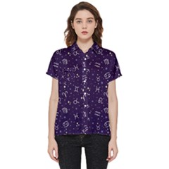 Vector Seamless Dark Zodiac Sign Star Symbol Pattern Short Sleeve Pocket Shirt by Bedest