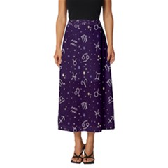 Vector Seamless Dark Zodiac Sign Star Symbol Pattern Classic Midi Chiffon Skirt by Bedest