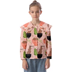 Japanese Street Food Soba Noodle In Bowl Pattern Kids  Peter Pan Collar Blouse