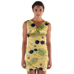 Seamless Pattern Of Sunglasses Tropical Leaves And Flower Wrap Front Bodycon Dress