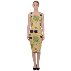 Seamless Pattern Of Sunglasses Tropical Leaves And Flower Sleeveless Pencil Dress