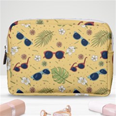 Seamless Pattern Of Sunglasses Tropical Leaves And Flower Make Up Pouch (medium) by Bedest