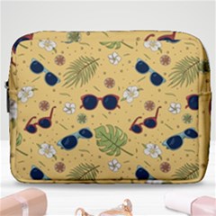 Seamless Pattern Of Sunglasses Tropical Leaves And Flower Make Up Pouch (large) by Bedest