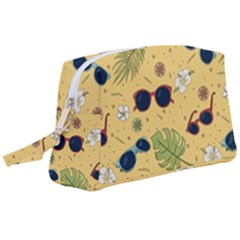 Seamless Pattern Of Sunglasses Tropical Leaves And Flower Wristlet Pouch Bag (large) by Bedest