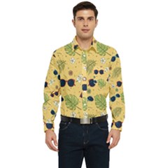 Seamless Pattern Of Sunglasses Tropical Leaves And Flower Men s Long Sleeve Pocket Shirt  by Bedest