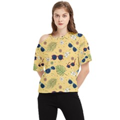 Seamless Pattern Of Sunglasses Tropical Leaves And Flower One Shoulder Cut Out T-shirt by Bedest