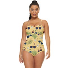 Seamless Pattern Of Sunglasses Tropical Leaves And Flower Retro Full Coverage Swimsuit by Bedest