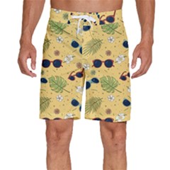 Seamless Pattern Of Sunglasses Tropical Leaves And Flower Men s Beach Shorts by Bedest