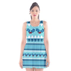 Blue Christmas Vintage Ethnic Seamless Pattern Scoop Neck Skater Dress by Bedest