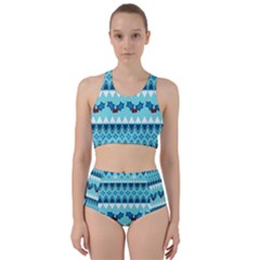 Blue Christmas Vintage Ethnic Seamless Pattern Racer Back Bikini Set