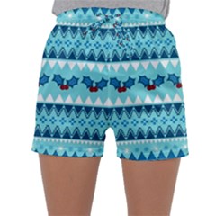 Blue Christmas Vintage Ethnic Seamless Pattern Sleepwear Shorts by Bedest