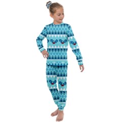 Blue Christmas Vintage Ethnic Seamless Pattern Kids  Long Sleeve Set  by Bedest