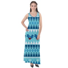 Blue Christmas Vintage Ethnic Seamless Pattern Sleeveless Velour Maxi Dress by Bedest