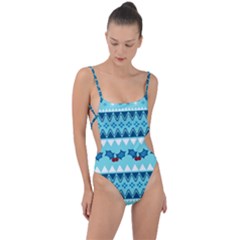 Blue Christmas Vintage Ethnic Seamless Pattern Tie Strap One Piece Swimsuit by Bedest