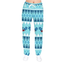 Blue Christmas Vintage Ethnic Seamless Pattern Women Velvet Drawstring Pants