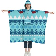 Blue Christmas Vintage Ethnic Seamless Pattern Women s Hooded Rain Ponchos by Bedest