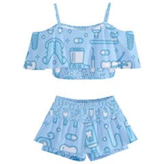 Dentist Blue Seamless Pattern Kids  Off Shoulder Skirt Bikini by Bedest