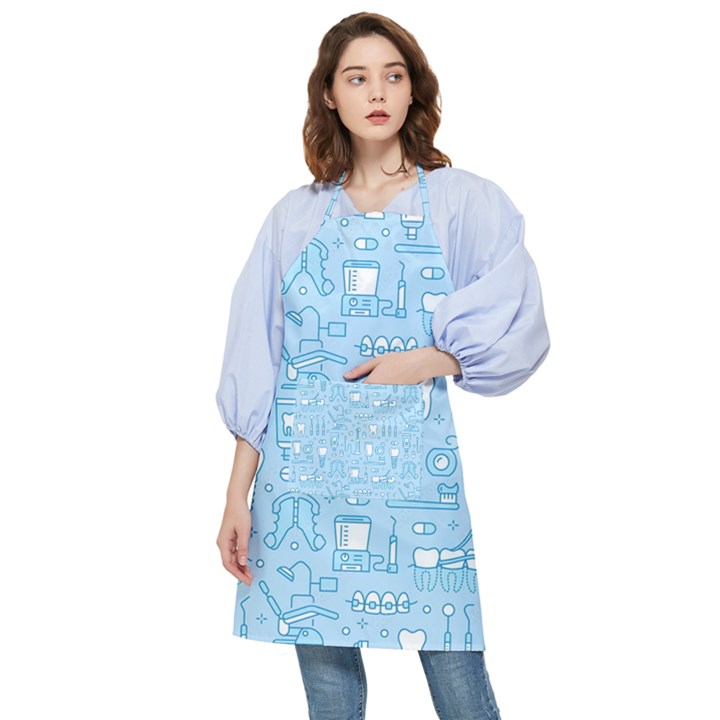 Dentist Blue Seamless Pattern Pocket Apron