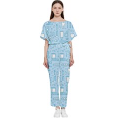 Dentist Blue Seamless Pattern Batwing Lightweight Chiffon Jumpsuit by Bedest