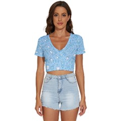 Dentist Blue Seamless Pattern V-neck Crop Top by Bedest