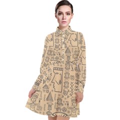 Aztec Tribal African Egyptian Style Seamless Pattern Vector Antique Ethnic Long Sleeve Chiffon Shirt Dress by Bedest