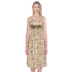 Aztec Tribal African Egyptian Style Seamless Pattern Vector Antique Ethnic Midi Sleeveless Dress by Bedest