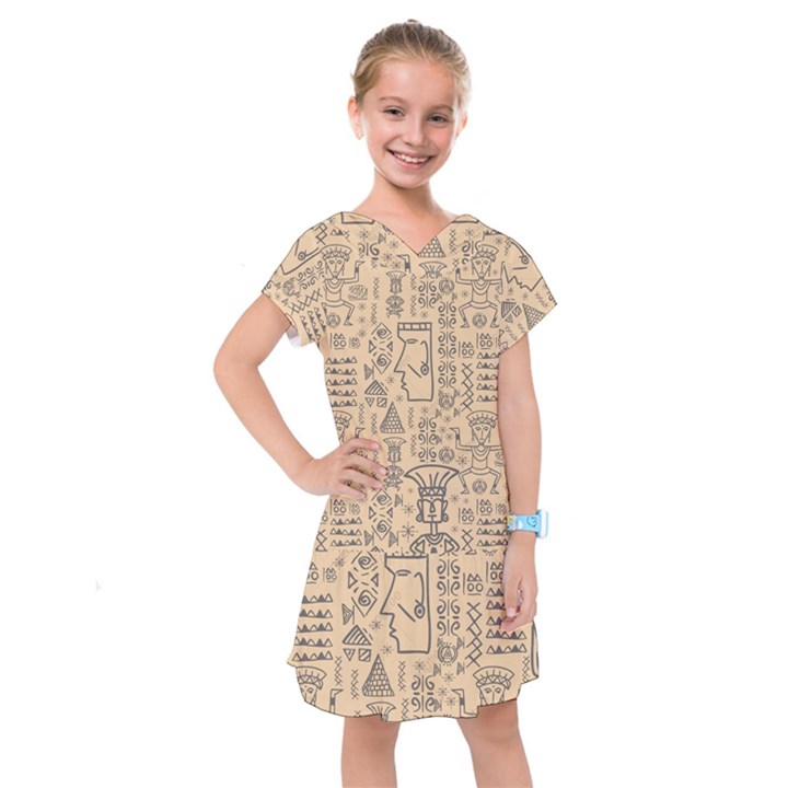 Aztec Tribal African Egyptian Style Seamless Pattern Vector Antique Ethnic Kids  Drop Waist Dress