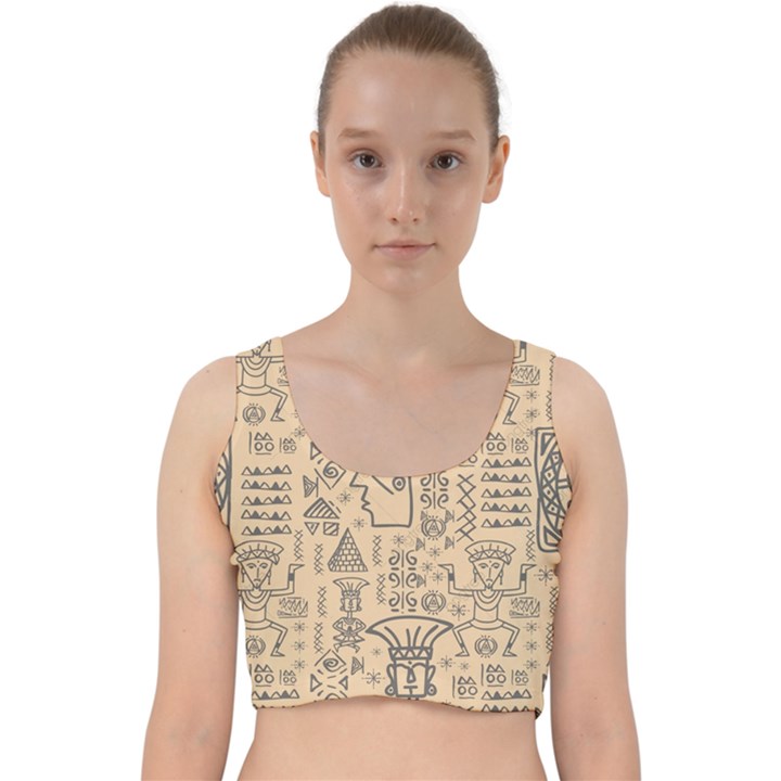 Aztec Tribal African Egyptian Style Seamless Pattern Vector Antique Ethnic Velvet Racer Back Crop Top