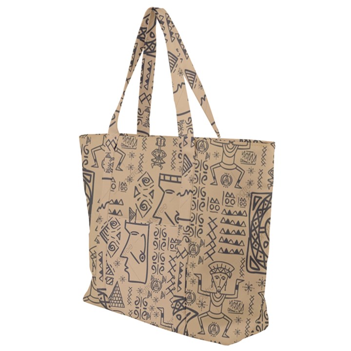 Aztec Tribal African Egyptian Style Seamless Pattern Vector Antique Ethnic Zip Up Canvas Bag