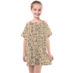 Aztec Tribal African Egyptian Style Seamless Pattern Vector Antique Ethnic Kids  One Piece Chiffon Dress