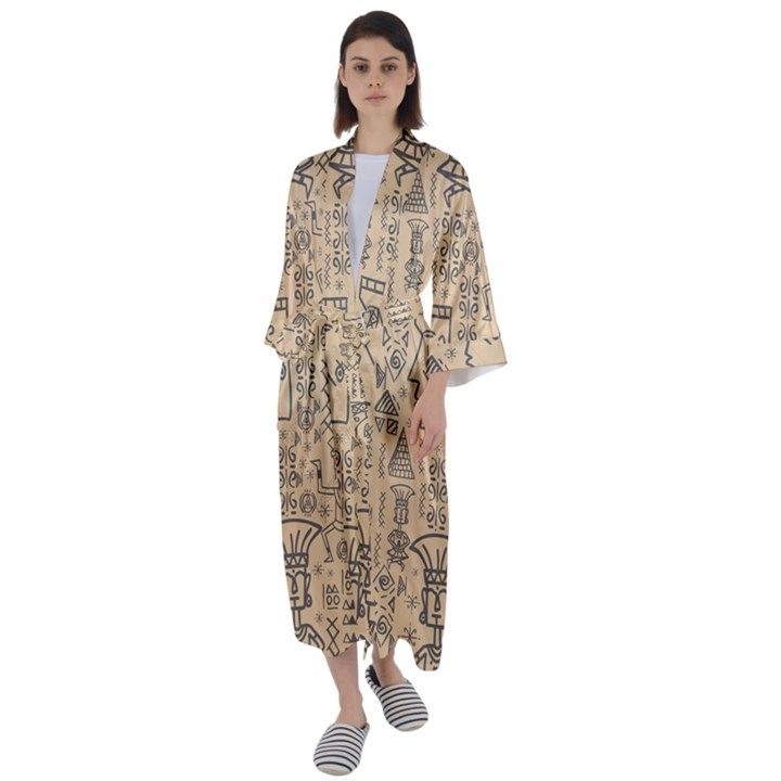 Aztec Tribal African Egyptian Style Seamless Pattern Vector Antique Ethnic Maxi Satin Kimono