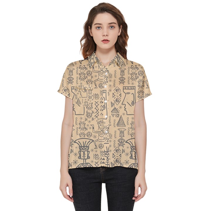 Aztec Tribal African Egyptian Style Seamless Pattern Vector Antique Ethnic Short Sleeve Pocket Shirt