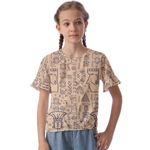 Aztec Tribal African Egyptian Style Seamless Pattern Vector Antique Ethnic Kids  Cuff Sleeve Scrunch Bottom T-shirt by Bedest