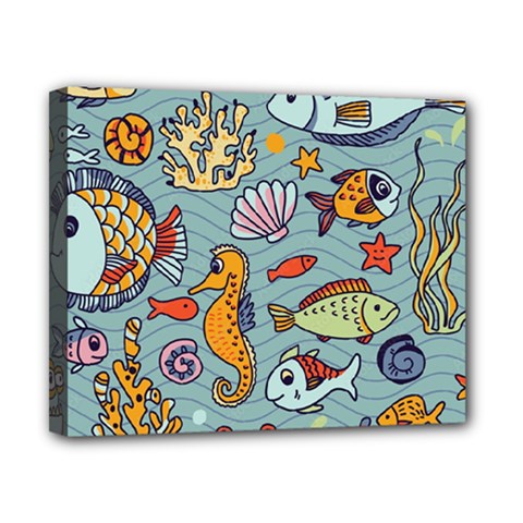 Cartoon Underwater Seamless Pattern With Crab Fish Seahorse Coral Marine Elements Canvas 10  X 8  (stretched)