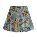 Cartoon Underwater Seamless Pattern With Crab Fish Seahorse Coral Marine Elements Mini Flare Skirt View1