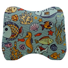 Cartoon Underwater Seamless Pattern With Crab Fish Seahorse Coral Marine Elements Velour Head Support Cushion