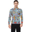 Cartoon Underwater Seamless Pattern With Crab Fish Seahorse Coral Marine Elements Men s Long Sleeve Rash Guard View1