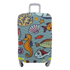 Cartoon Underwater Seamless Pattern With Crab Fish Seahorse Coral Marine Elements Luggage Cover (small) by Bedest