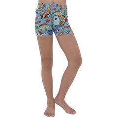 Cartoon Underwater Seamless Pattern With Crab Fish Seahorse Coral Marine Elements Kids  Lightweight Velour Yoga Shorts