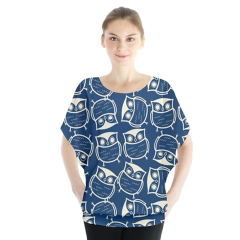 Cute Seamless Owl Background Pattern Batwing Chiffon Blouse by Bedest