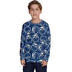 Cute Seamless Owl Background Pattern Kids  Crewneck Sweatshirt