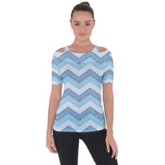 Seamless Pattern Of Cute Summer Blue Line Zigzag Shoulder Cut Out Short Sleeve Top by Bedest