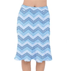 Seamless Pattern Of Cute Summer Blue Line Zigzag Short Mermaid Skirt